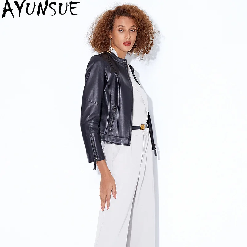 AYUNSUE 100% 羊革本革ジャケット女性 2025 新しいコート春秋の女性の服スリムフィット Jaqueta De Couro