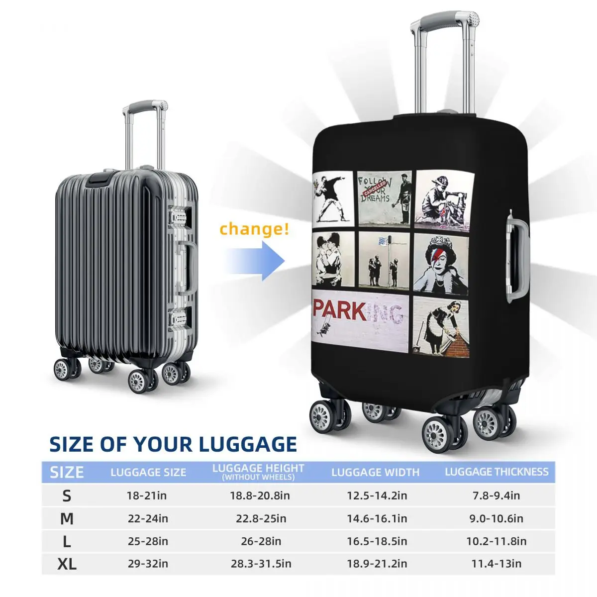 Banksy Montage 01, различные произведения искусства Бэнкси, защитный чехол для чемодана, эластичные защитные чехлы для дорожного багажа для 18-32 дюймов