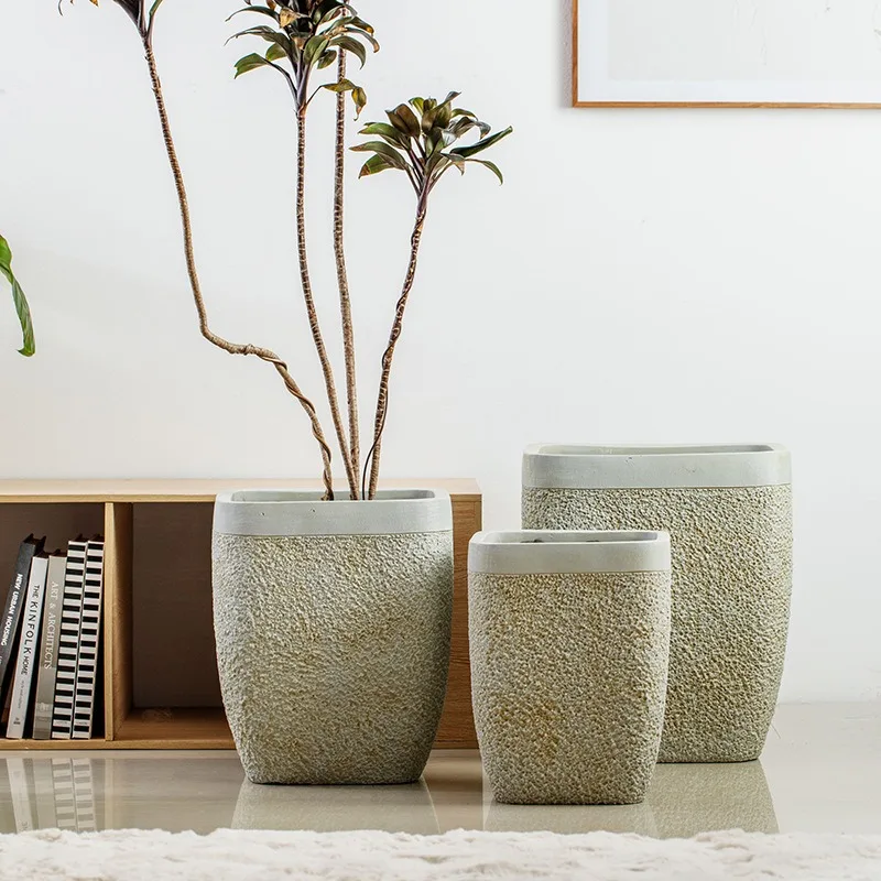 Square Round Rock Texture Magnesium Mud Large Flower Pot