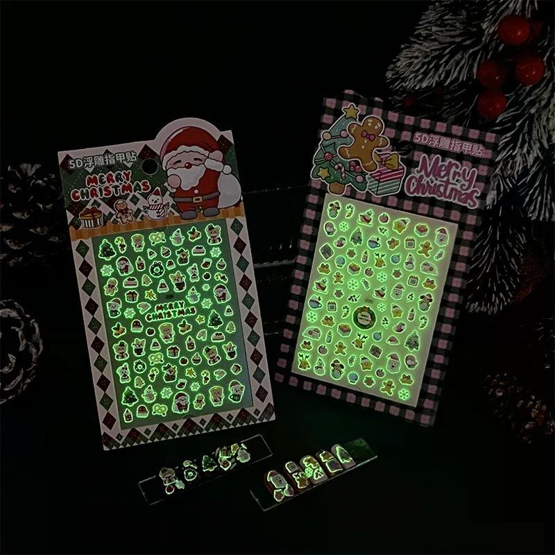 الوردي مضيئة عيد الميلاد مسمار ملصق الرنة سانتا كلوز الدب ندفة الثلج الشتاء DIY مسمار الفن ملصق عيد الميلاد مانيكير الديكور #1