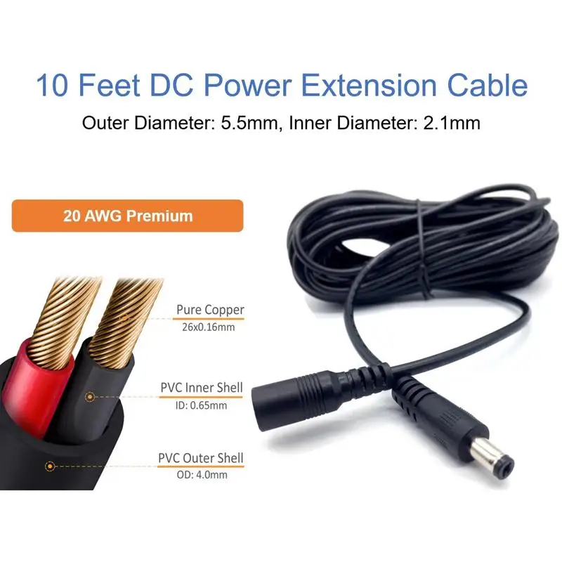 DC Camera Extension Cable DC 12V Security Camera Extender Cable Male To Female Home And Business Security Camera Cable For CCTV