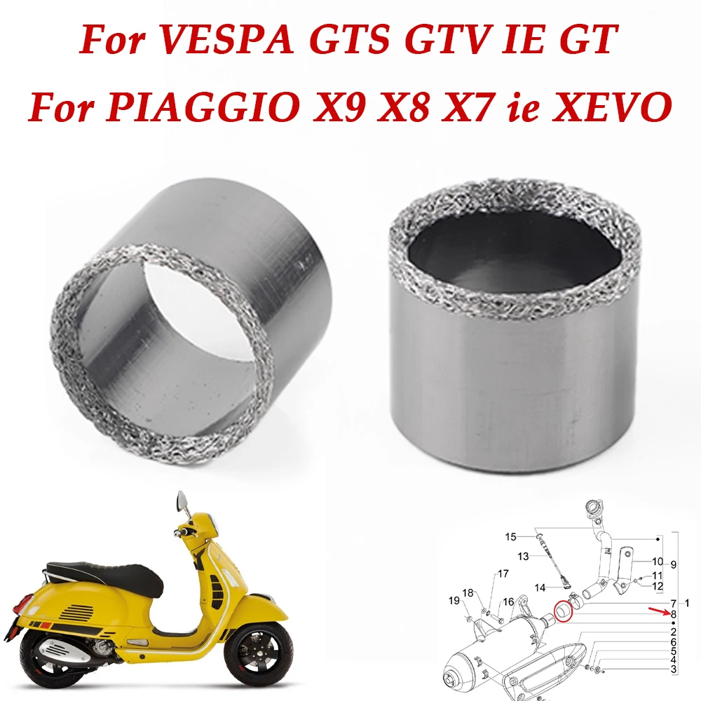 For Vespa GTS GTV GT Super 125 200 250 300 For Piaggio X9 X8 X7 Motorcycle Accessories Exhaust Pipe Gasket Muffler Seal Bushing