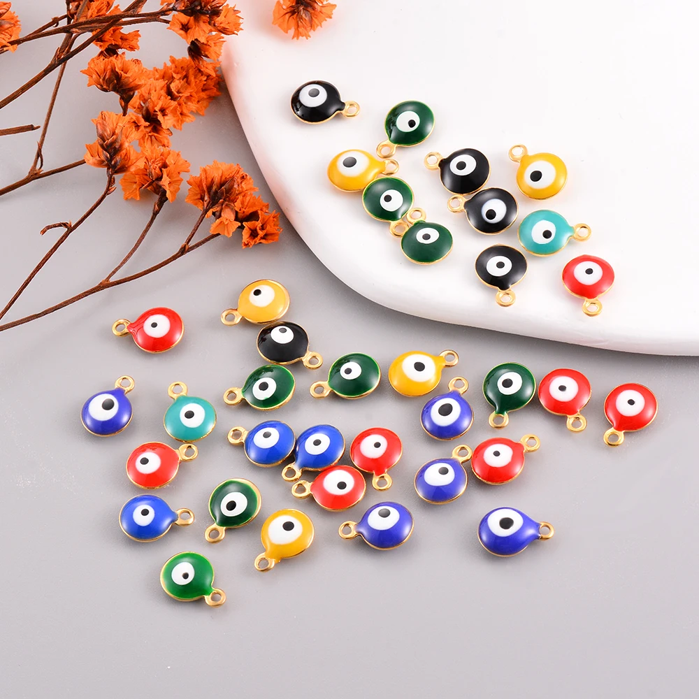 Wholesale 30pcs 6mm/8mm Stainless Steel Evil Eye Bracelet Earring Charms Lucky Demon Eye Necklace Pendants DIY Jewelry Make