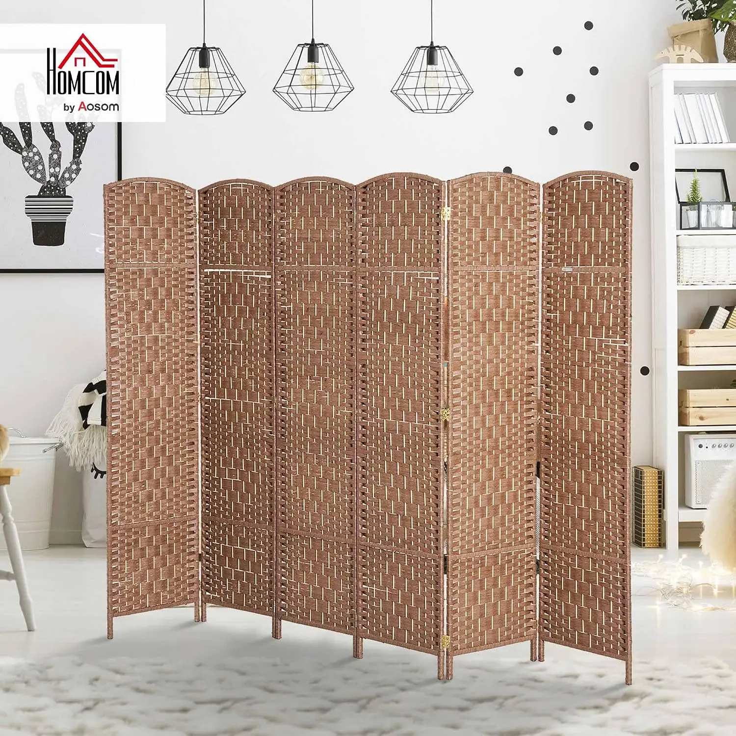 Room Divider 6-Panel, 6FT-Tall Folding Privacy Screen, Natural | Freestanding Partition, Hand-Woven Design, for Room Separation,