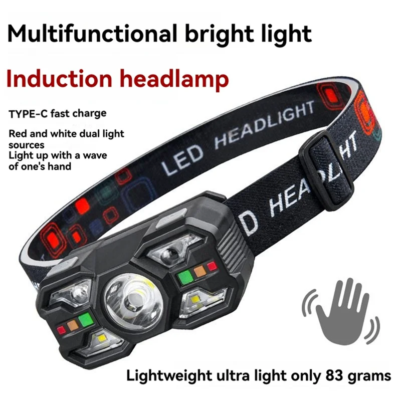 

Induction LED Headlamp Rechargeable IR Motion Sensor Head Lamp Camping Night Fishing Cycling Portable Headlight-A68E