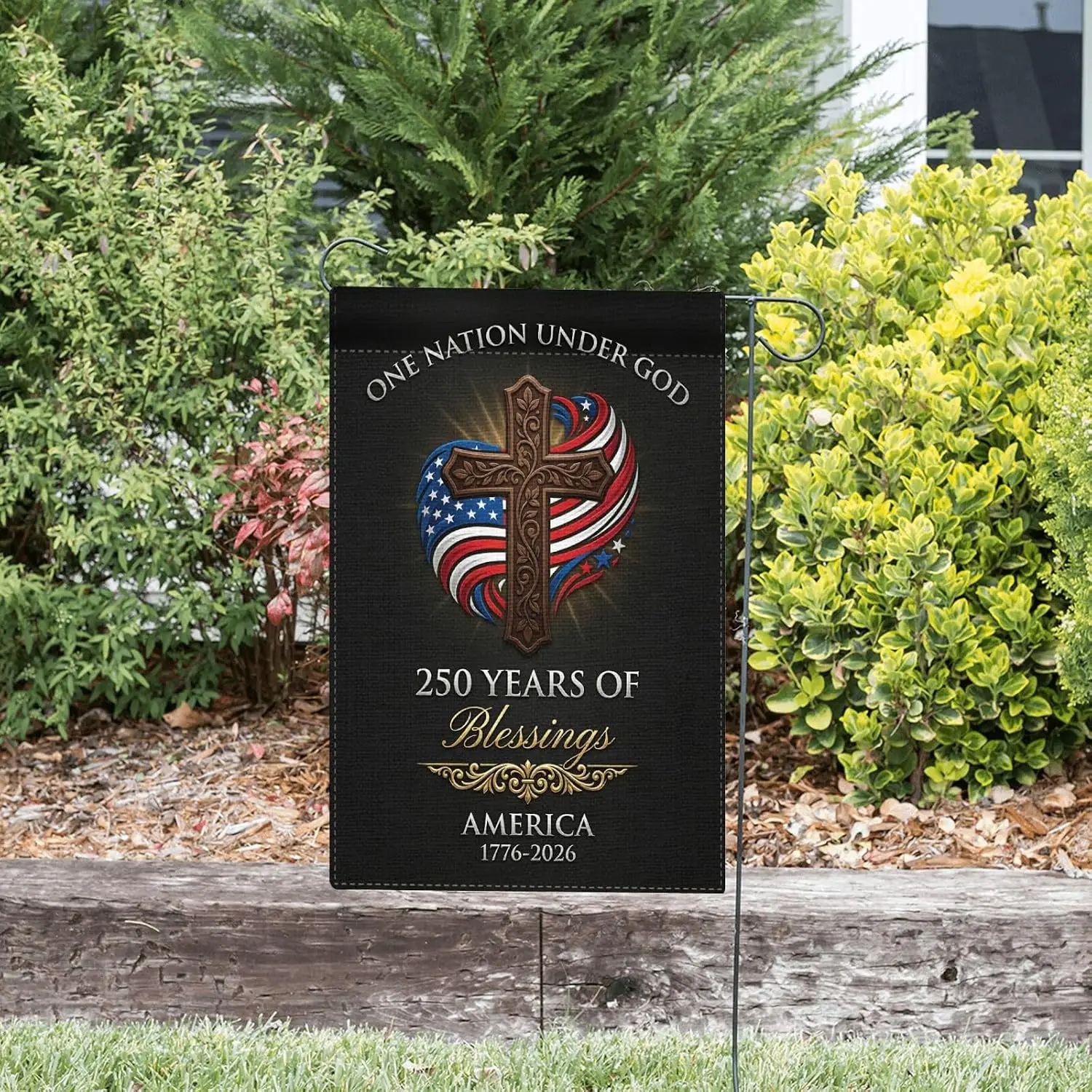 250th Anniversary Garden Flag, 12 x 18 Inch Double Sided Burlap Yard Banner, 250 Years Celebration Outdoor Decor 1776-2026 PPZ