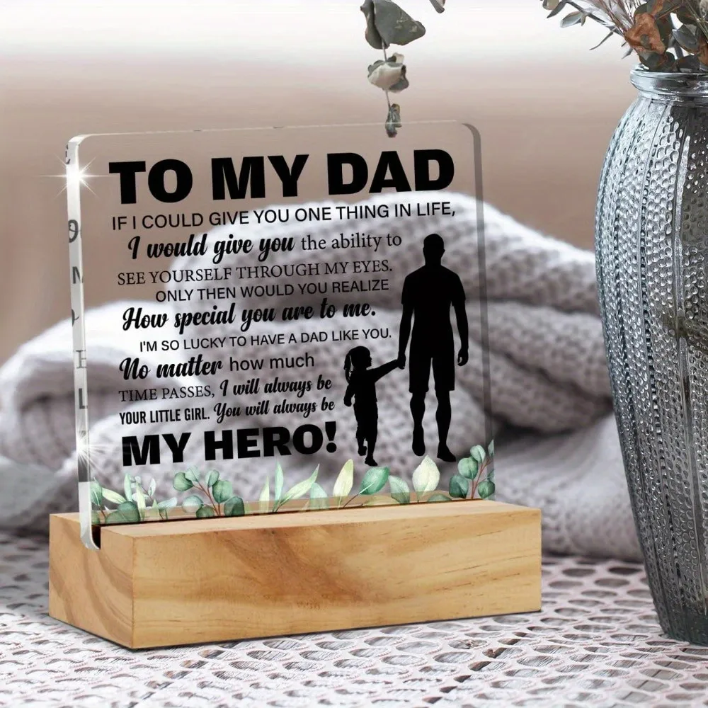 1Pcs crystal acrylic daughter's father gift with wooden frame acrylic office desk plaque logo, thank you for the gift