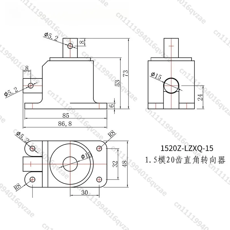 Right Angle Reversing Gearbox, Small Steering Gear 90 Degrees, Bevel Gear, Speed Ratio 1 To 1 Bevel Gear