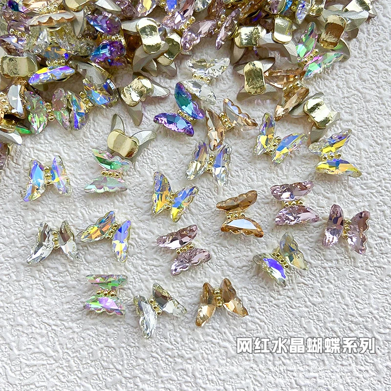 10Pcs AB Crystal Butterfly Rhinestone 12X10mm Flatback Shining Diamond Nail Jewelry 3D Aurora Symphony Butterfly Nail Art Charms