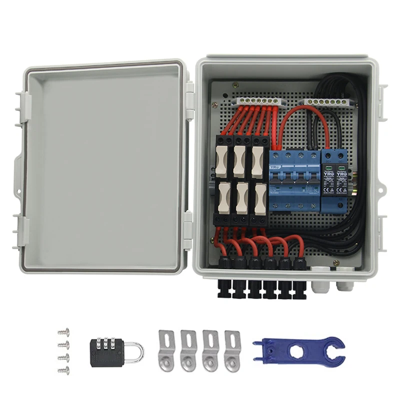 Breakers Combiner Box 1000V DC Waterproof and Dust Proof 6 String 6in 1out for Photovoltaic Array Solar Panel