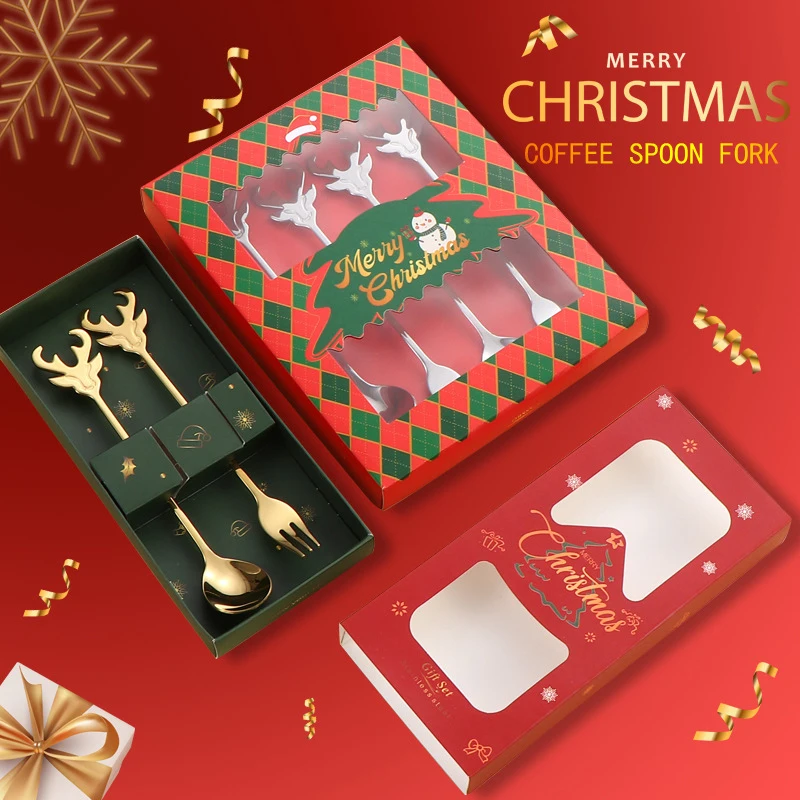 1/2/4/6Pcs Creative Deer Head Christmas Tableware Set Pastry Forks And Tea Spoon Set Stainless Steel Kitchen Bar Accessories