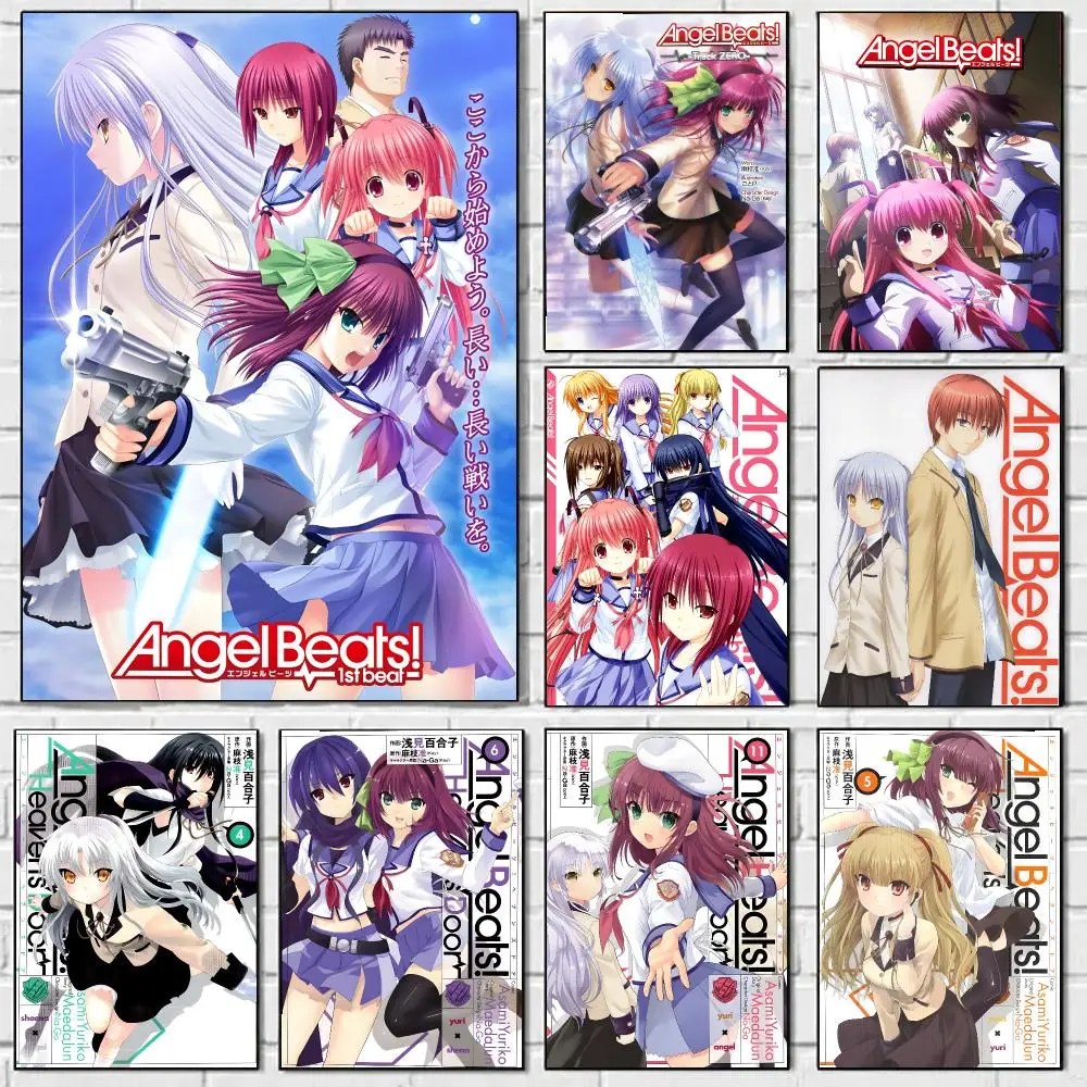 A-Angel Beats Poster Classic Vintage Whitepaper Prints Artwork Kawaii For Home Room Wall Office Dorm Decor Ideal Gift