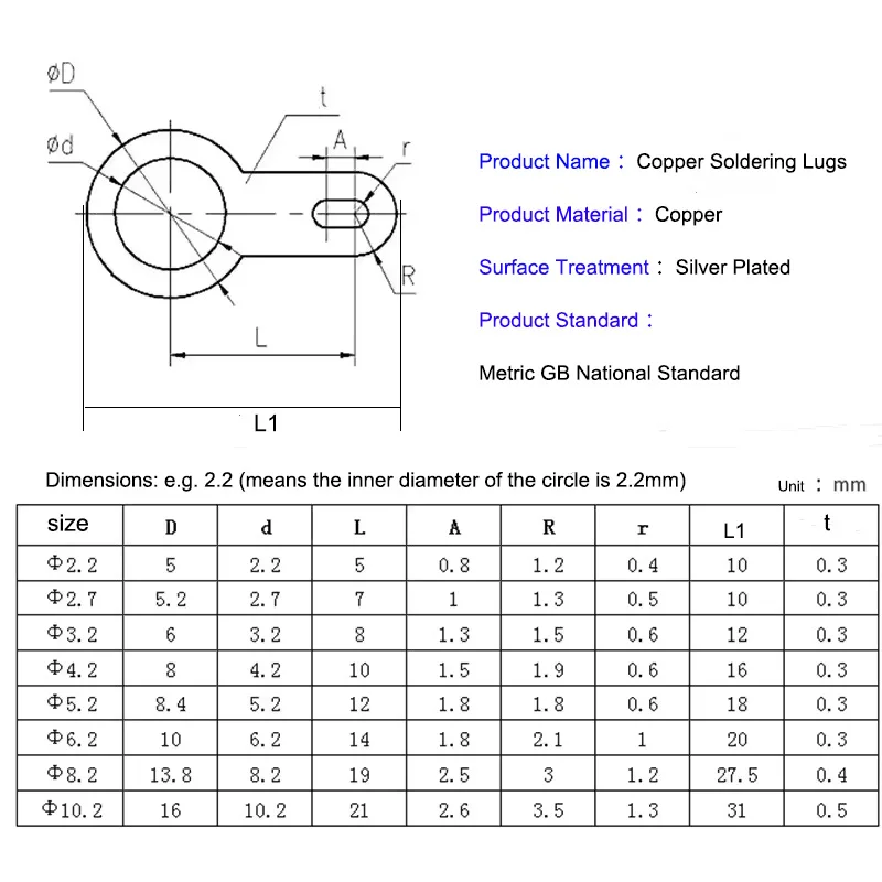 Single Head Copper Welding Pad M2.2M2.7M5.2M6.2 M8.2 M10.2 Silver-plated Copper Circular Weld Washer Welding Sheet Soldering Lug