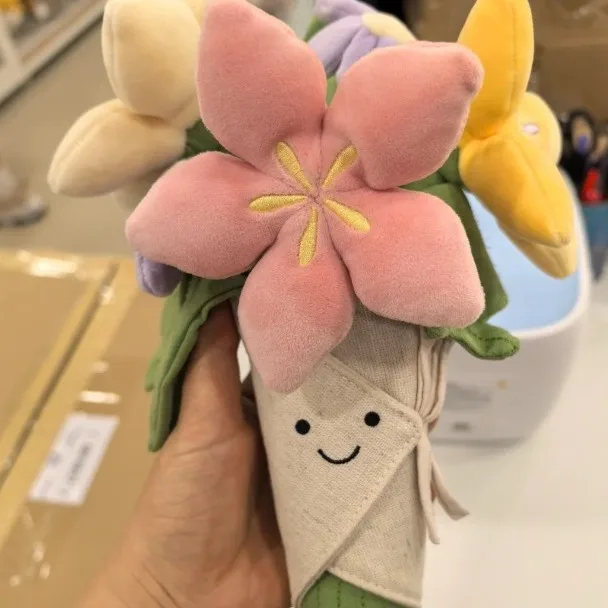 Romantic Handheld Flower Bouquet Doll Cute Floral Gift for Girl Wedding Valentine‘s Day Fun Plush Bloom Present