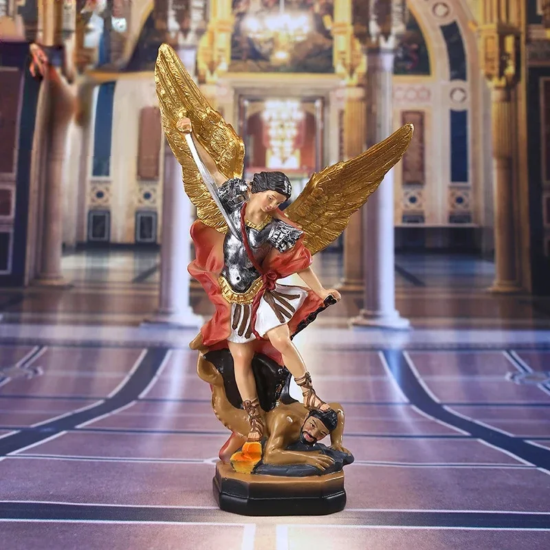 New Saint Angel Saint Michel Et Le Dragon Statue Figure Decoration 1Pc Resin Crafts Gifts Home Decor Collectible Ornament for Living Room Tabletop Shelf