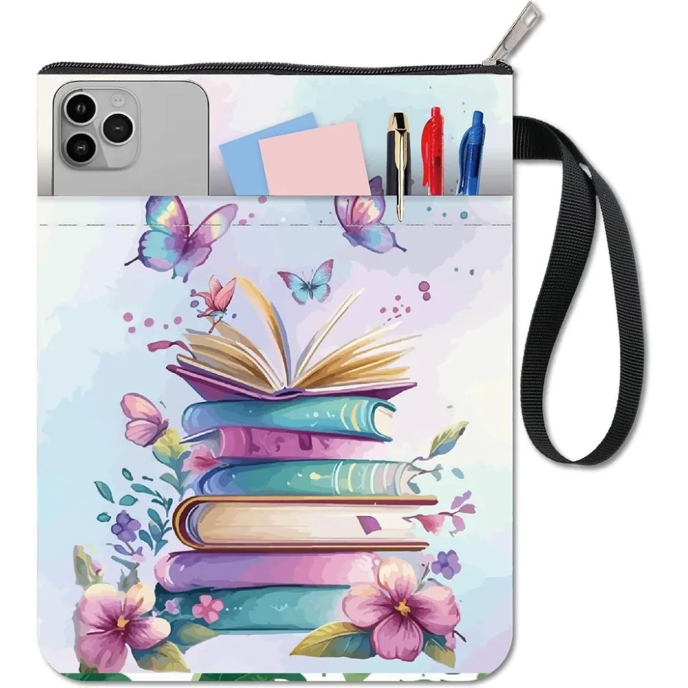 11x8.6In Spring Book Cover Colorful Butterfly Library Flower Floral Sleeve Pocket Cloth Washable Reusable Double Sided Notebook