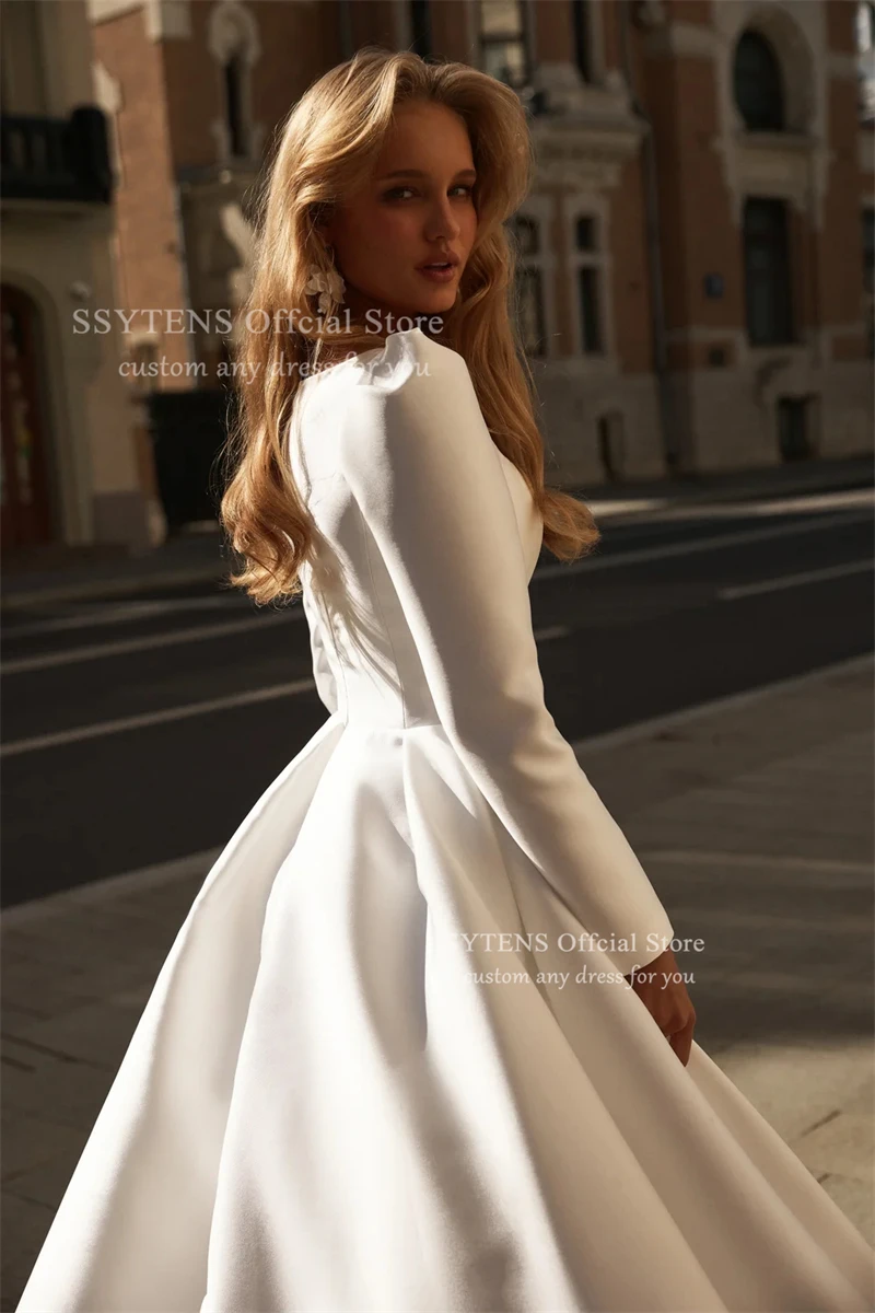 SSYTENS Abiti da sposa a-line da donna Lussuoso abito da sposa in raso a maniche lunghe Principessa Abiti da ballo di nozze 2026 Personalizzato