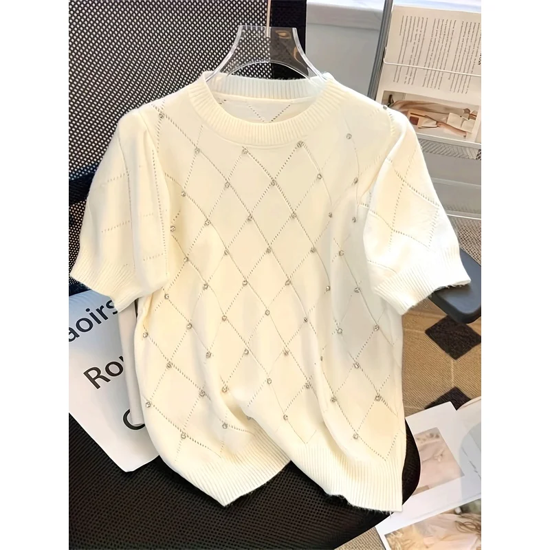 Women's Elegant Lightweight  Fiber Short Sleeve-Shirt - Relaxed Fit Round Neck, Medium Stretch All-Season Versatile Top, S
