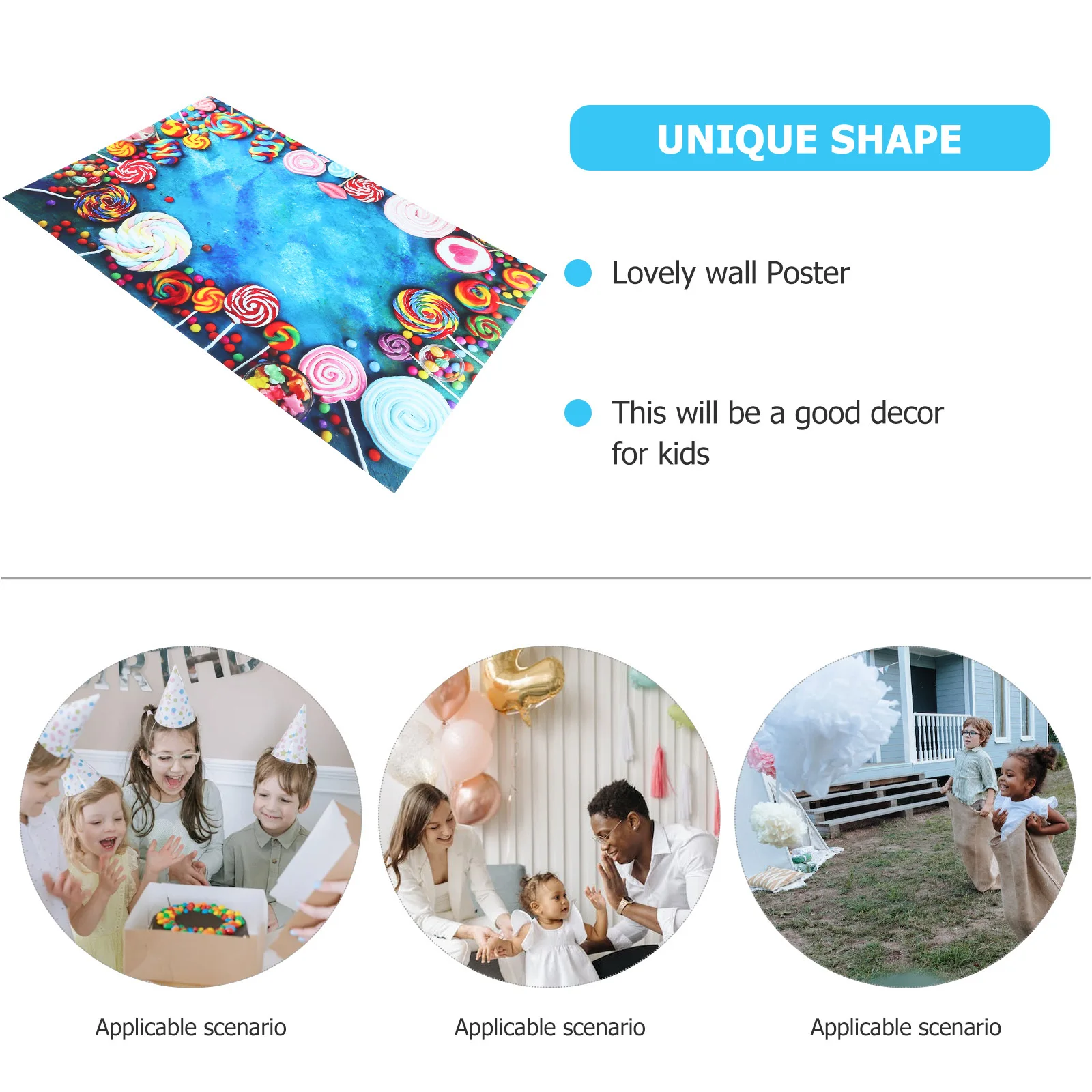 

Cartoon Poster Colorful Lollipops Background Easy Remove Room Wall Decor Birthday Party Photo Background Indoor