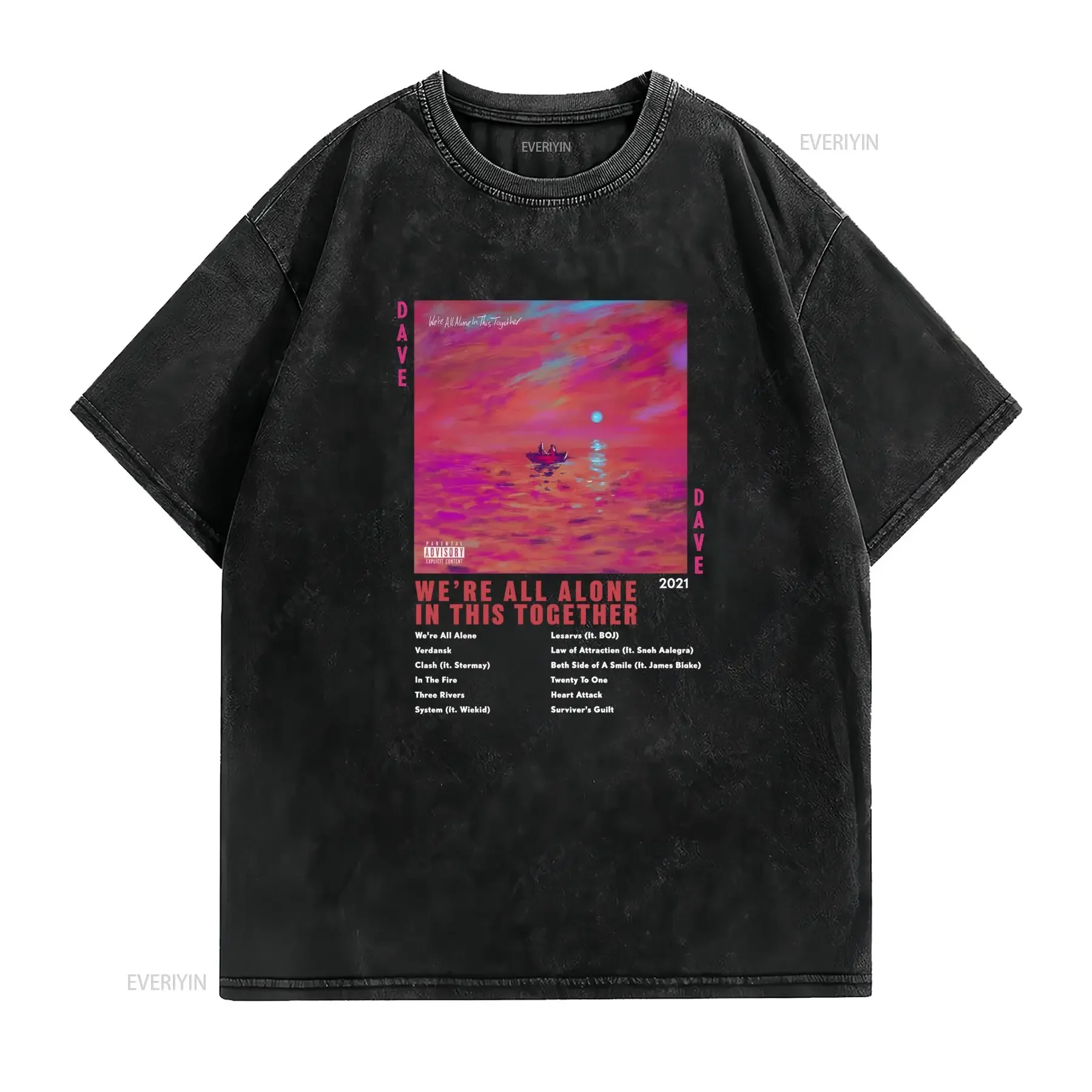 Dave We'Re All Alone In This Together Album Lyrics T Shirt Santan Bootleg Rap with Song Titles Black Vintage Streetwear homme
