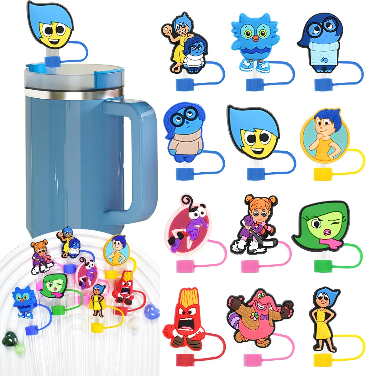 

Cartoon Inside Out 2 Straw Cap Animation Mood Character PVC Soft Glue Straw Decorative Accessories Removable Straw Dust Cap 10mm