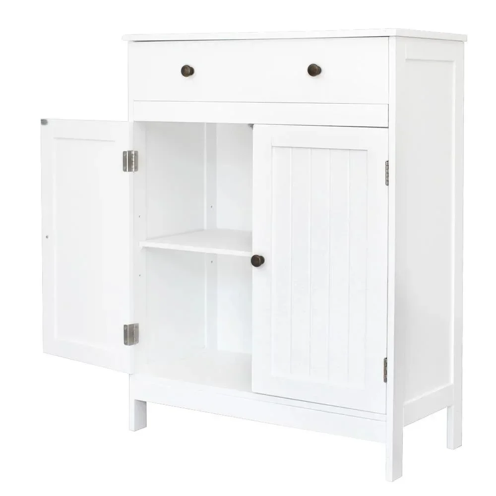 

White Bathroom Storage Cabinet with Drawer, Adjustable Shelves & Open Top, Classic MDF Design, 31.5" Tall, Moisture-Proof Finish