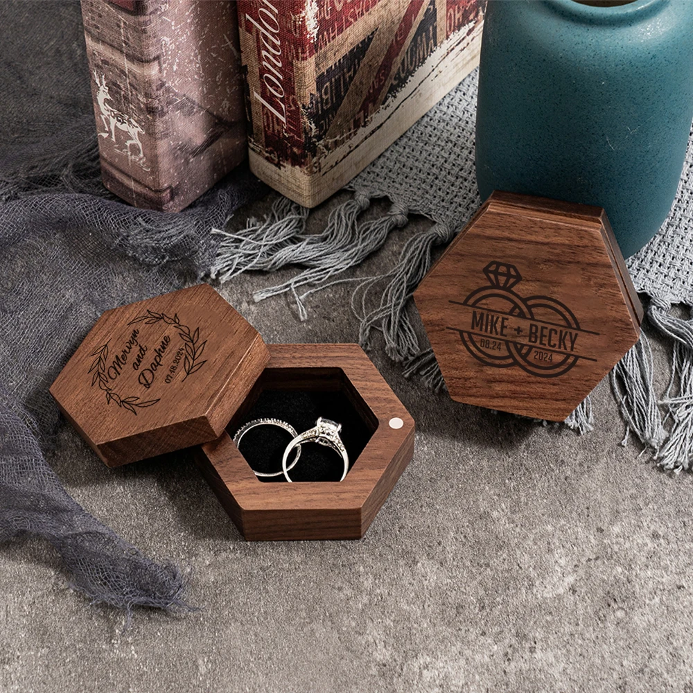 Personalised Engraved Wood Wedding Ceremony Ring Box Custom Exclusive Engagement Anniversary Bearer Box ForWedding Ceremony Gift