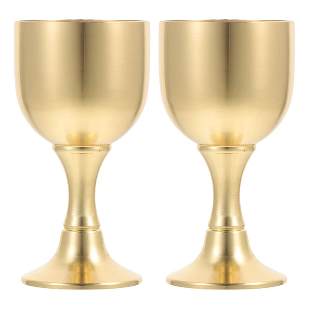 

2 Pcs Holy Grail Metal Cup Desktop Buddhism Vintage Goblet Copper Cups Brass Bride