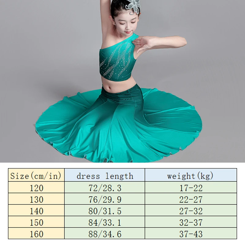 Children Dai Dance Clothes Fishtail Skirt Elastic Peacock Dance Costumes Chinese Folk Dance Costumes Fish Tail Leotard Dress Set