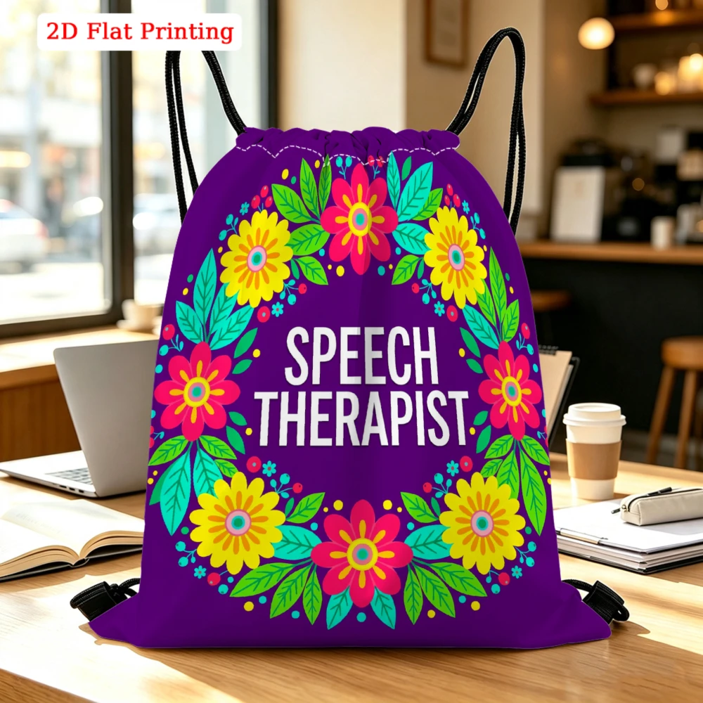 Speech Therapist Floral Wreath Drawstring Bag, Travel Shoe Bag, Fitness Sports Backpack