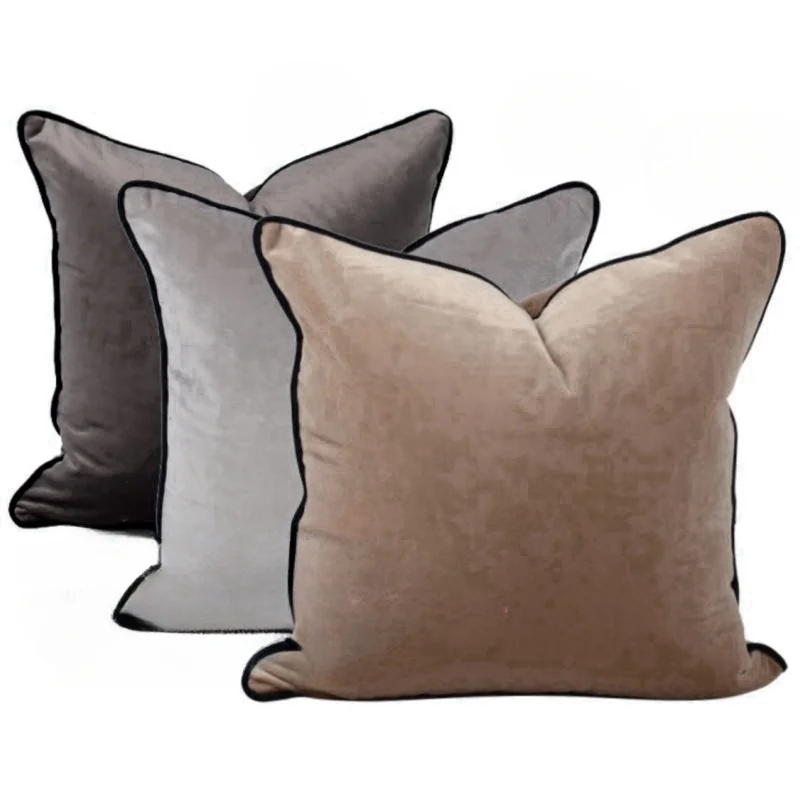 Velvet Pillows Black Piping Cushion Case Luxury Modern Gray Orange 45x45 Decorative Pillow Cover For Sofa Chair Home Decorations