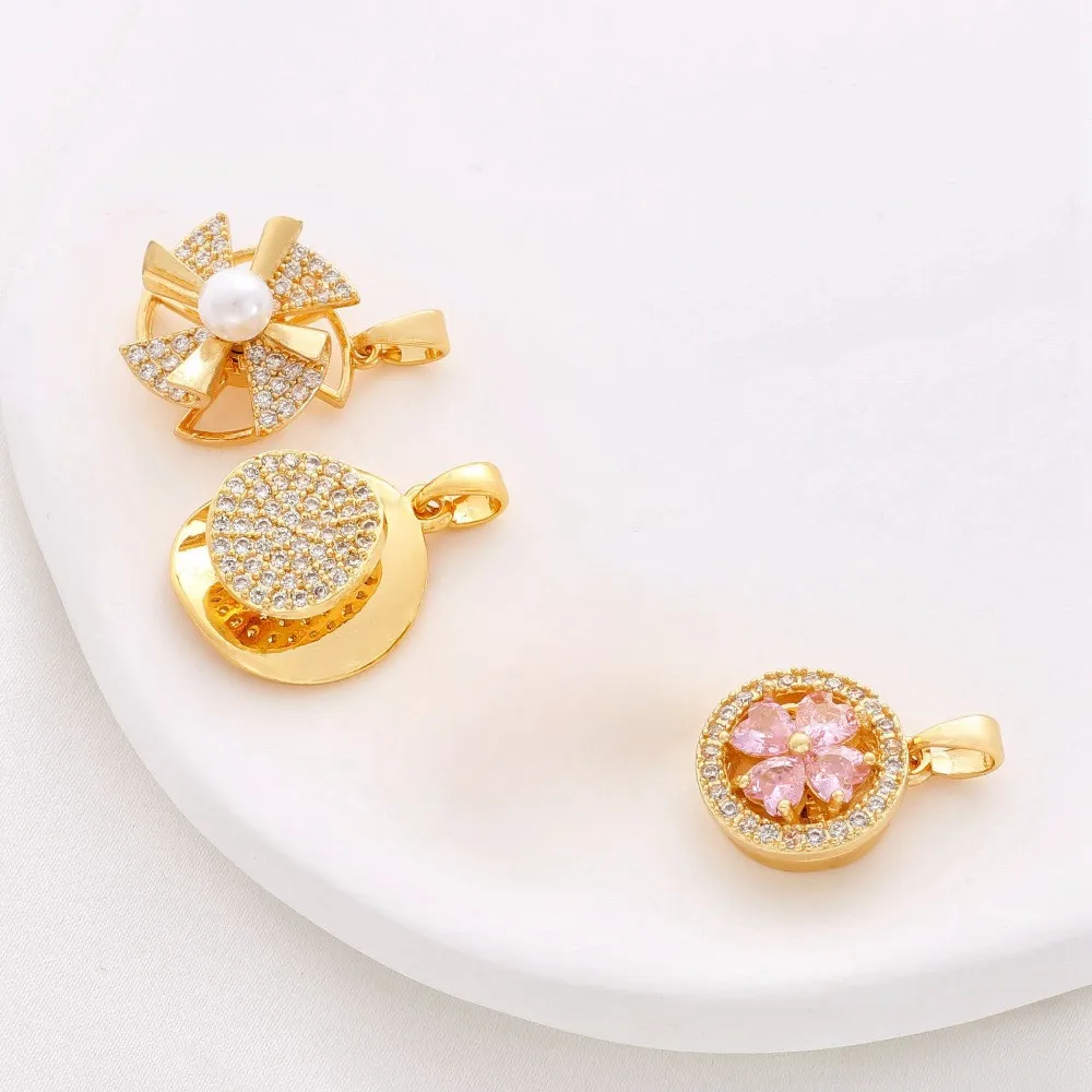 

14K Gold Bag Color Retention Zircon Rotatable Flower Windmill Pendant DIY Bracelet Necklace Pendant Accessories