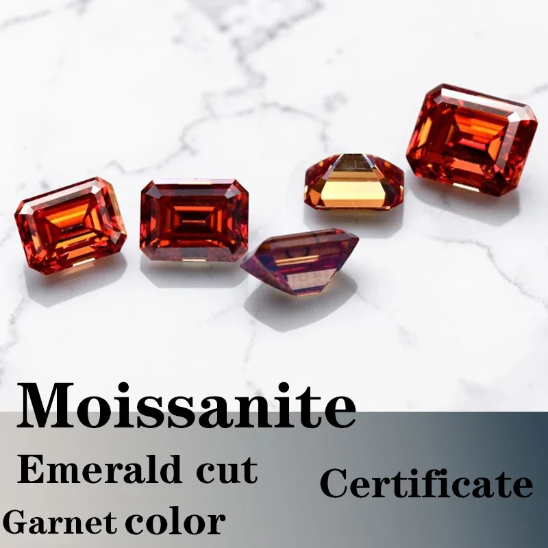 Pierre de Moissanite taille émeraude VVS1 Couleur grenat Certificat de qualité Pierre précieuse artificielle pour bijoux DIY