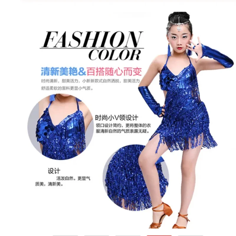 Children kids Latin Dance Dress For Girls Sexy Sequin Fringe Salsa/Ballroom/Tango/Cha Cha/Rumba/Samba/Latin Dresses For Dancing