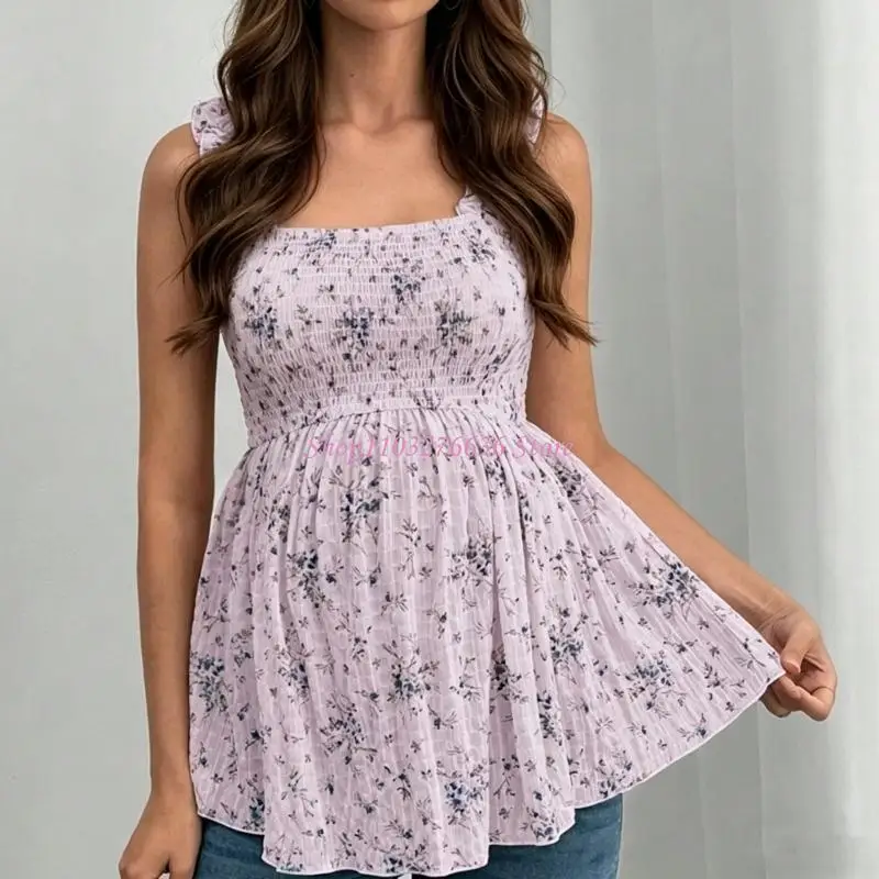 R6FD Trendy Pregnancy Vest with Floral Pattern Soft Fabric Perfect for Casual Outing