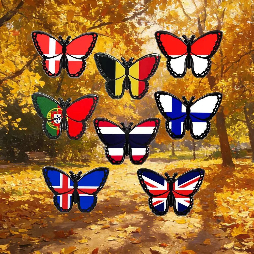 National Flags of Various Countries Butterfly Shaped Brooch Classic Pattern Animal Creative Enamel Pin Patriot Collect Badge