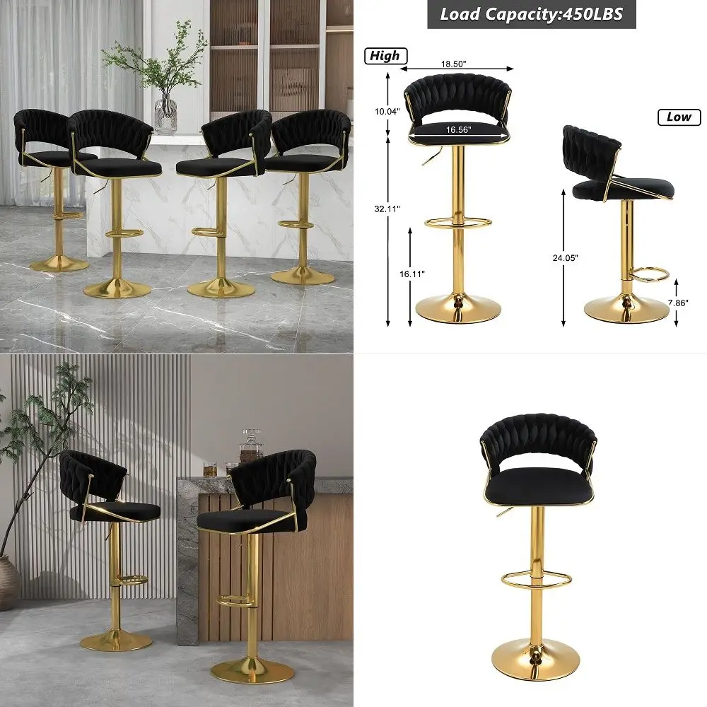 

Swivel Bar Stool Set of 4, 27 Counter Height Stools with Curved Back amp Arms, Modern Upholstered Boucle Chairs with Metal Legs