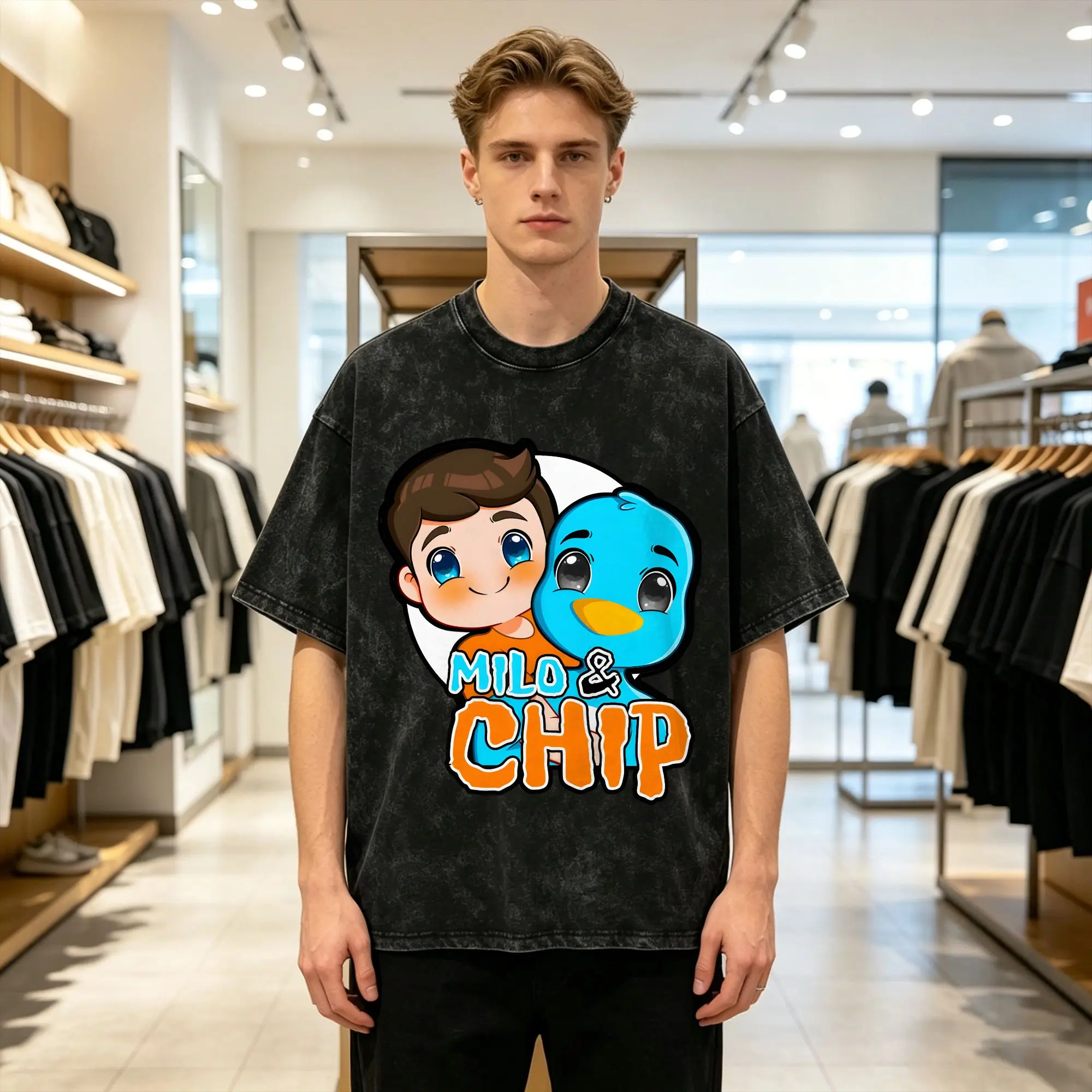 Novelty Milo And Chip T-Shirt for Men Crewneck Cotton Washed T Shirts  Short Sleeve Tee Shirt Gift Idea Clothing