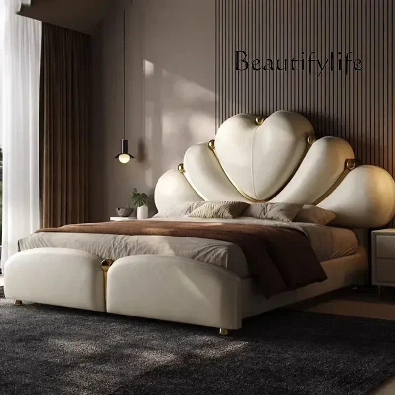 BJ X Waterproof Nordic Aesthetic Double Bed European Queen Twin King Headboard Double Bed Frame White Luxury Cama Casal Furnitur