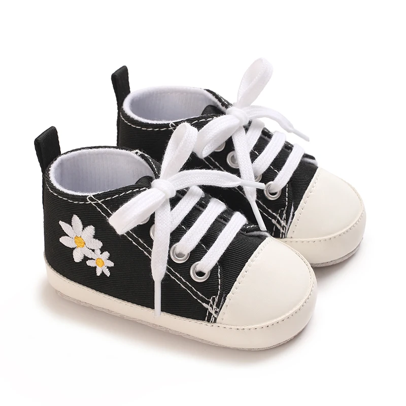Spring And Autumn 0-18M Baby Walking Shoes Anti Slip Baby Daisy Embroidery Canvas Shoes Breathable Soft Soled Shoes Casual