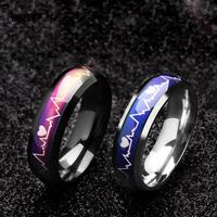 HMEEY 2023 New Mood Ring Changing Color Heartbeat Ring ECG Ring Colorful Discoloration Couple Ring