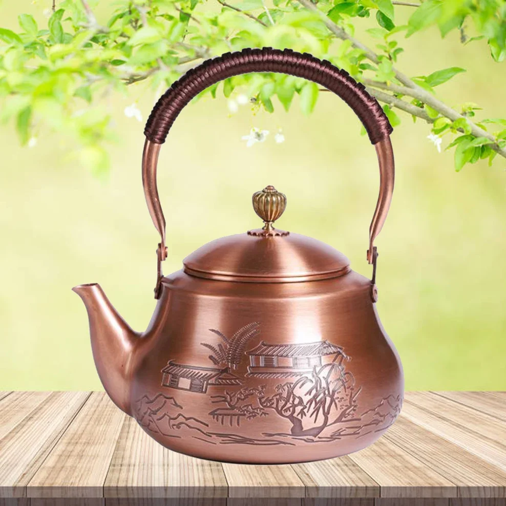 Chinese handmade red copper kettle, Large capacity boiling water pot, Pure copper teapot for home, Classic health tea set, 1.6L