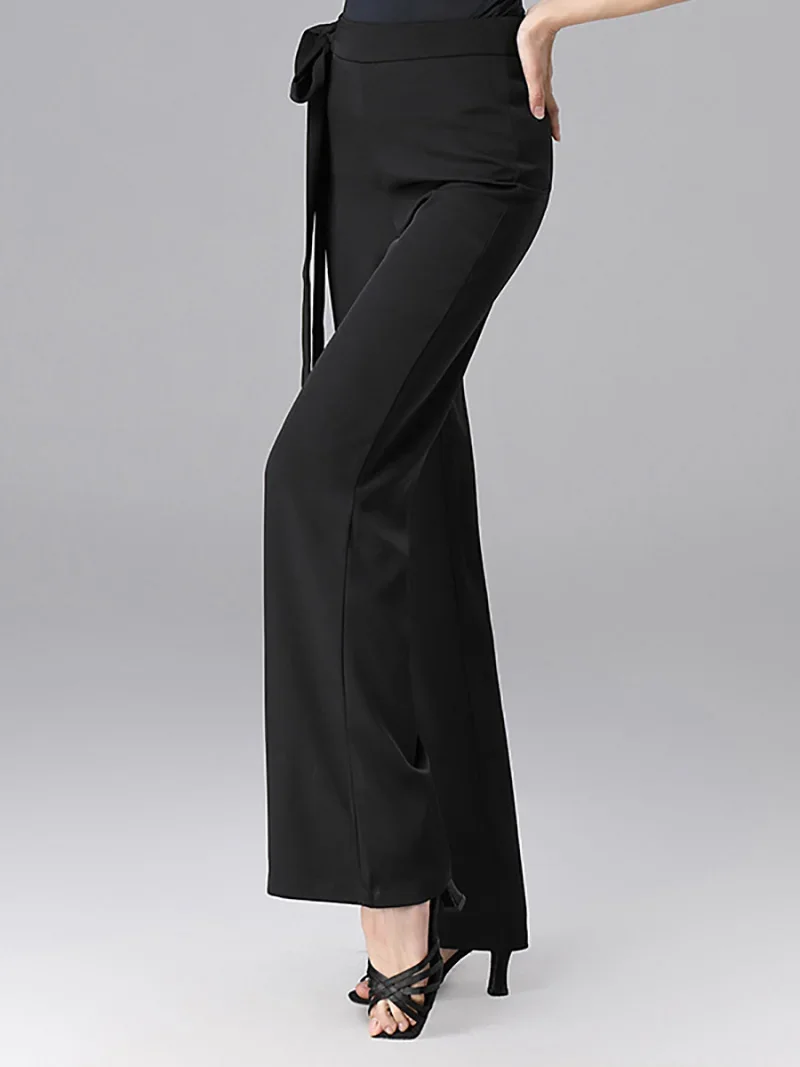 Women Latin Dance Clothes High Waist Wide Leg Pants Tie Up National Standard Dance Straight Trousers Modern Practice Dancewear