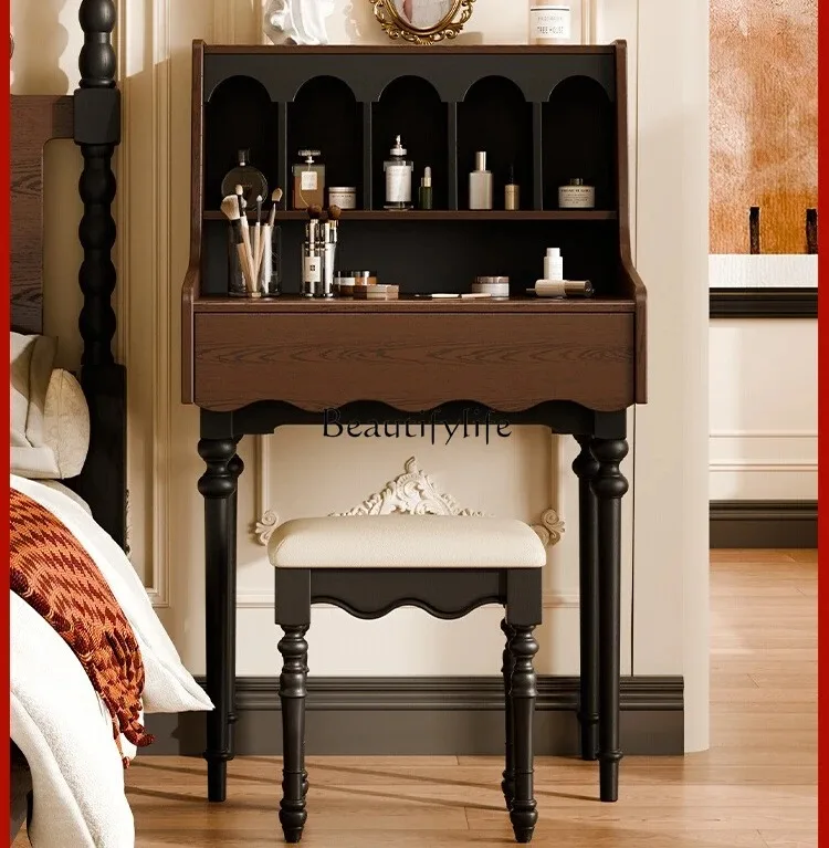 

Medieval style dressing table with solid wood, high-end feel, American and French vintage makeup desk