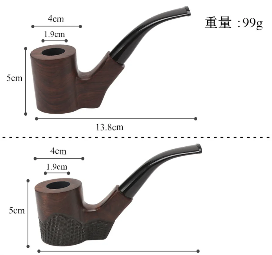 1Pc  Ebony Smoking Pipe 9mm Filter Bent Tobacco Pipe Gold Ring Wood Pipe with Smoke Pipe Accessory Ru free shipping