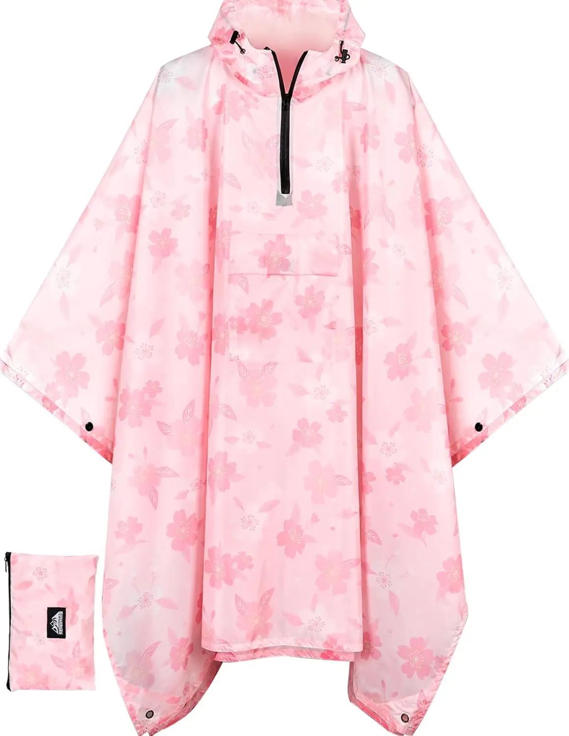 

3-in-1 Rain Poncho with 1/4 Zip & Chest Pocket, Waterproof, Sunshade, Ground Mat for Adults & Youth Emergency