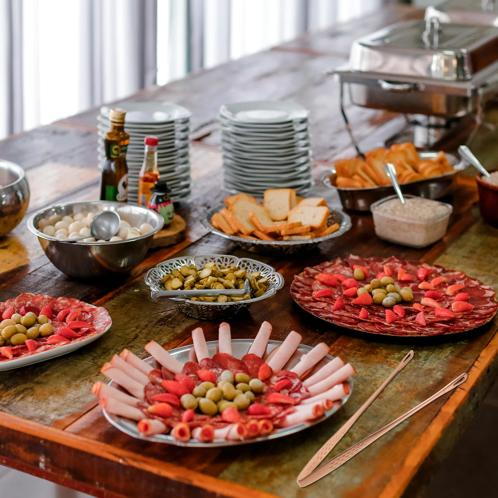 

Stainless Steel Food Tongs Kitchen Tool BBQ Cooking Clip Food Clamp Oil Filter Hollow Design For Home Restaurant Hotel Buffet