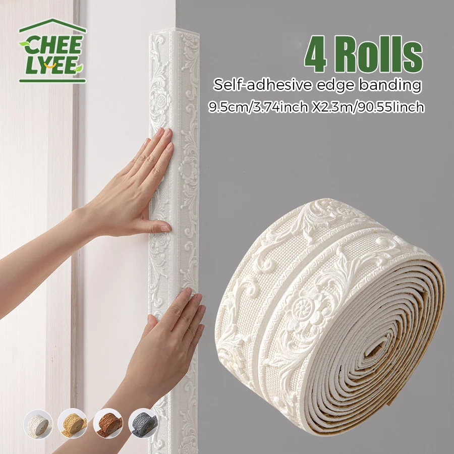 4Rolls Sxp Self-Adhesive Edge Banding Strip Foam Waistline Sticker 8mm Thikness Peel-And-Stick Suitable for all Indoor Areas