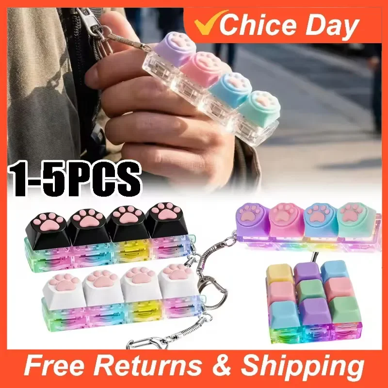 

Glowing Silicone Cat Paw Click Keychain Light-Up Keyboard Button Stress Reliever Adorable Fidget Toy Keyring for Office Travel