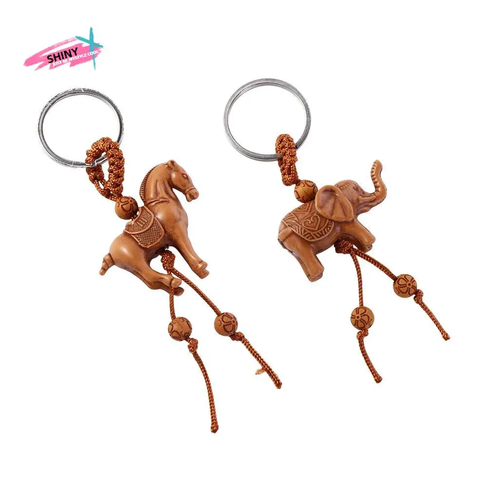 

Cartoon Key Ring Bag Charm Chinese Knot Carving Pendant Weaving Key Chains Lucky Horse Keyring Key Holder Lucky Horse Keychain